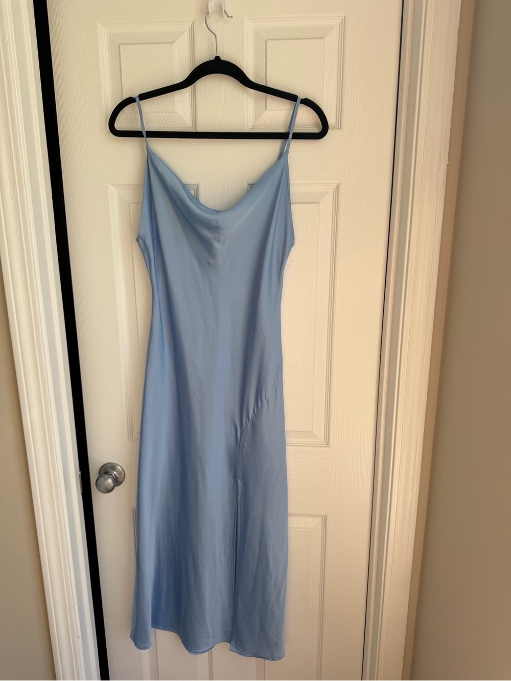 Satin Slip Midi Dress in Light Blue